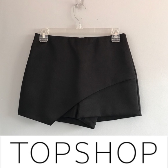 Topshop Pants - TOPSHOP Black Asymmetrical Satin Skort